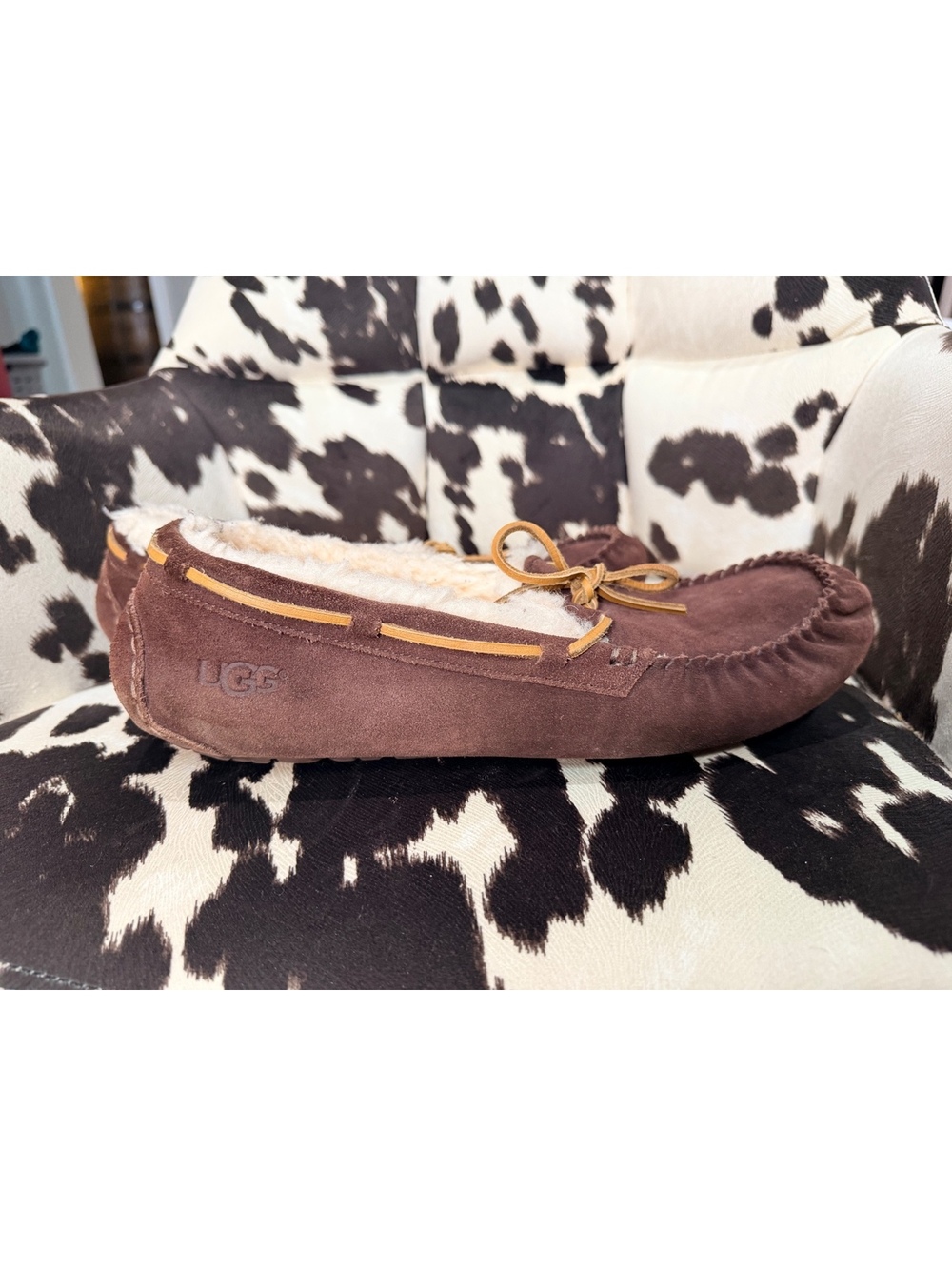 UGG Brown Suede Moccasin Slippers with Shearling Lining Size 13 US